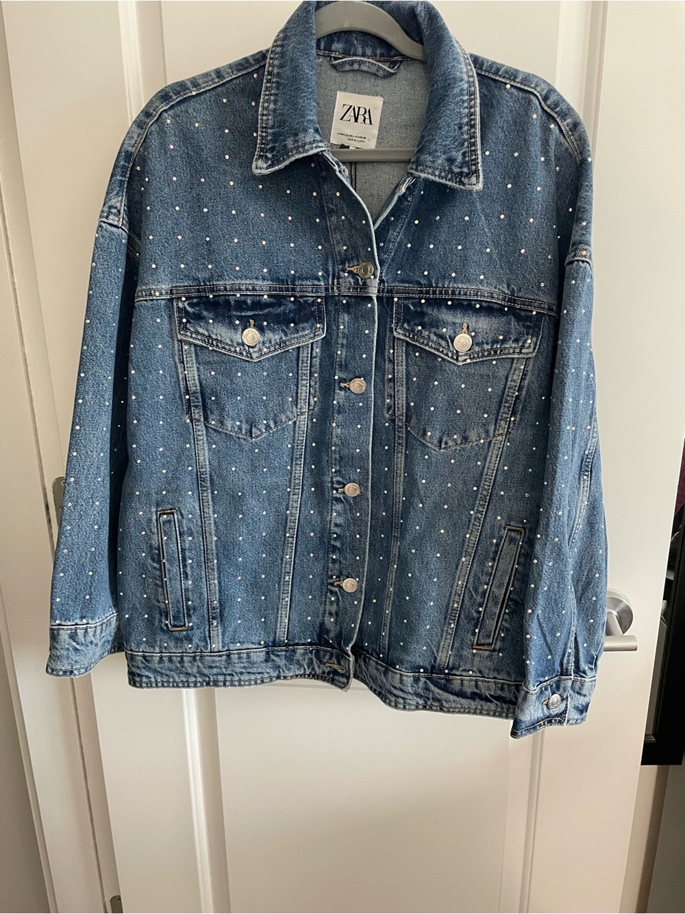 Zara Blue Denim Jacket with Crystal Studs